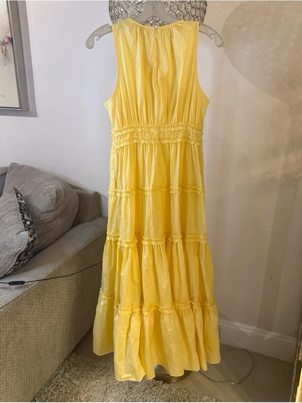 cinq a sept Yellow Tiered Ruffle Midi Dress size 0 - Picture 6 of 7